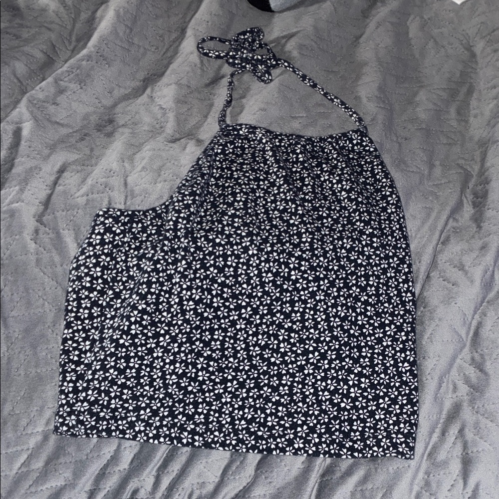 Brandy Melville navy white Floral Halter Top